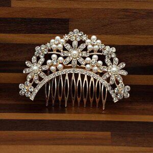 NEW Crystal gold rose Bridesmaid  Bridal Hair Comb Clip Hairpin